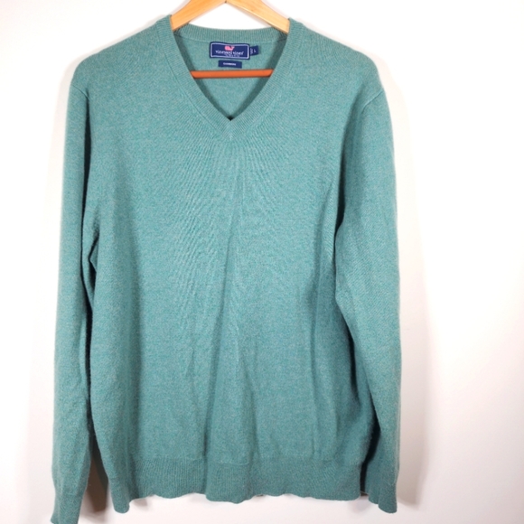 Vineyard Vines Cashmere Teal Vneck Long Sleeve Sweater Size L